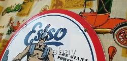 Ancienne Esso Esso Essence Porcelaine Standard Oil Co Gas Station Service Pompe Panneau Publicitaire