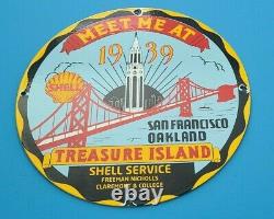 Ancienne Shell Porcelaine Essence Treasure Island Golden Gate Service Station Signe