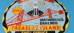 Ancienne Shell Porcelaine Essence Treasure Island Golden Gate Service Station Signe