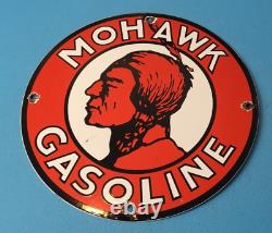 Ancienne Station De Service D'essence Mohawk Porcelaine De L'indian Gas Motor Oil Pump Sign