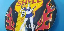 Ancienne Station De Service De L'essence De Porcelaine Shell Clam & Flames