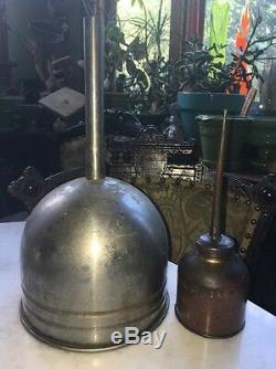 Antique Copper Vtg Oil Can Gas Station Service De Métaux Rares Entonnoir Spout