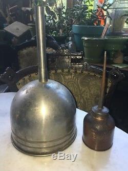 Antique Copper Vtg Oil Can Gas Station Service De Métaux Rares Entonnoir Spout