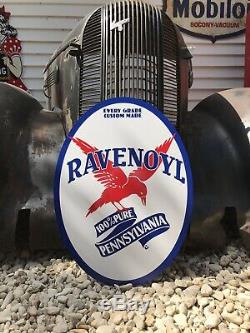Antique Vintage Old Style Ravenoyl Service Station Pennsylvania Oil Gas Sign