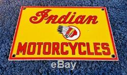 Chef Du Service De Vintage Indian Motorcycle Porcelain Station Pump Plate Sign