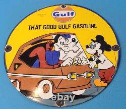 Enseigne de pompe à essence en porcelaine Vintage Good Gulf Gasoline Walt Disney Service Station