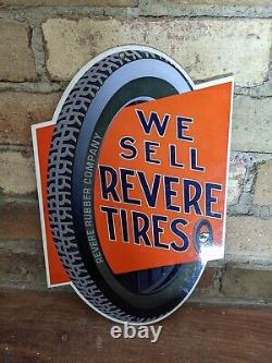 Enseigne de station-service en métal et porcelaine Vintage Revere Tire Service pour pneus de voiture 12 X 8