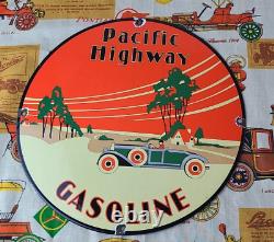 Enseigne de station-service vintage en porcelaine de la Pacific Highway de voitures anciennes