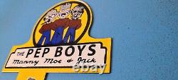 Enseigne de toit en porcelaine de service de station-service Vintage Pep Boys Manny Moe Gas License de service