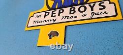 Enseigne de toit en porcelaine de service de station-service Vintage Pep Boys Manny Moe Gas License de service