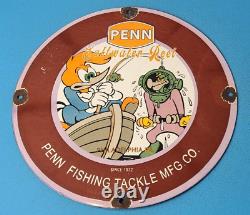 Enseigne de vente et de service de matériel de pêche Penn Vintage pour les stations-service en porcelaine avec leurres.