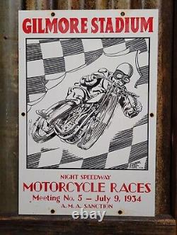 Enseigne en porcelaine Vintage Gilmore de 1934, Course de moto voitures de course, Station-service d'huile et d'essence