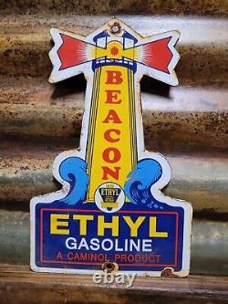 Enseigne en porcelaine d'éthyl vintage Beacon New York - Station-service d'essence et d'huile