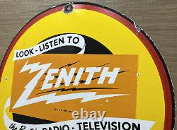 Enseigne en porcelaine de la station-service Vintage Zenith Radio Pompe d'essence Huile moteur Station-service