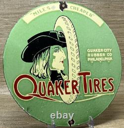 Enseigne en porcelaine des pneus Vintage Quaker pour station-service, pompe à essence et service d'huile moteur