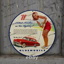 Enseigne en porcelaine du service des concessionnaires Oldsmobile vintage de la station-service de gaz 8'