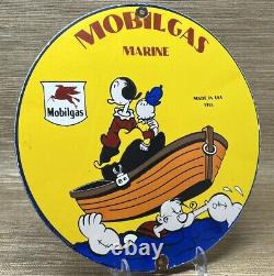 Enseigne en porcelaine vintage Mobil Marine pour concessionnaire de services de station-service Mobil Oil.