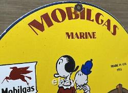 Enseigne en porcelaine vintage Mobil Marine pour concessionnaire de services de station-service Mobil Oil.
