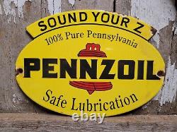 Enseigne en porcelaine vintage Pennzoil pour station-service, huiles, garage, essence, États-Unis.