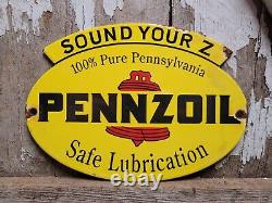 Enseigne en porcelaine vintage Pennzoil pour station-service, huiles, garage, essence, États-Unis.