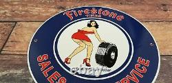 Enseigne vintage en porcelaine Firestone Tires pour station-service de vente et d'entretien d'automobiles