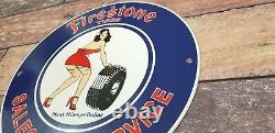 Enseigne vintage en porcelaine Firestone Tires pour station-service de vente et d'entretien d'automobiles