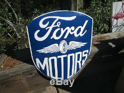 Ford Motars Shield Old School Gaufrée Affichage De Luxe En Métal Standard V8 Ailes