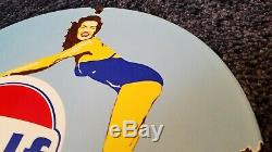 Golfe Vintage Oil Service Moteur Porcelaine Station Pompe Plaque Pin Up Girl Signe