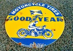 Goodyear Motorcycle Porcelain Gas Oil Pneus Station Service Vintage Style Du Panneau