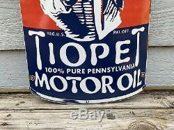 Grand 28 Tiopet Essence Sign Station Service Plate Porcelain Gas Pump Can
