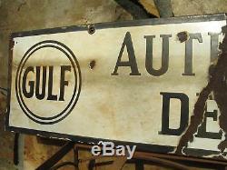 Gulf Station Service 1930 Signe Oil Gas Dealer Double Face Émail
