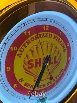 Horloge murale publicitaire néon YELLOW Man Cave de la station-service Shell Oil Gas