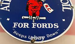 Huile À Moteur Vintage Atlantic Pour Ford’s Porcelain Sign Gas Station Pump Service