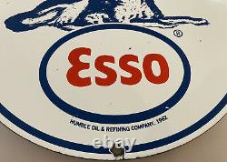 Huile Moteur Vintage Esso Gasoline Porcelain Sign Gas Station-service Pump Plate