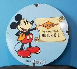 Huiles De Moteur Sunoco Vintage Porcelaine Mickey Station De Service D'essence De La Souris Signe De Pompe