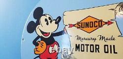 Huiles De Moteur Sunoco Vintage Porcelaine Mickey Station De Service D'essence De La Souris Signe De Pompe