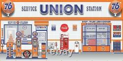 Murale murale de scène de station-service de pompe à essence ancienne de l'Union 76 - Signe de garage d'art