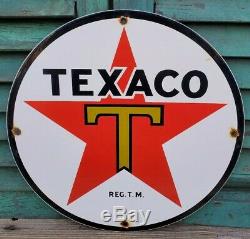 Old 1950 Texaco Porcelain Sign Gas Station Service Pump Plate Red Star