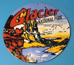 Panneau De La Station-service D'essence Du Service De La Forêt De Porcelaine Du Parc National Des Glaciers Vintage