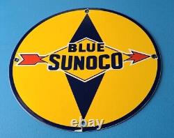 Panneau De Plaque De La Station De Service De Porcelaine D'essence Sunoco Bleu Vintage