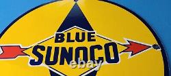 Panneau De Plaque De La Station De Service De Porcelaine D'essence Sunoco Bleu Vintage