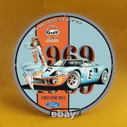 Panneau De Plaque De Pompe Automatique De La Station De Service De L'essence De Porcelaine Du Vieux Golfe 1969