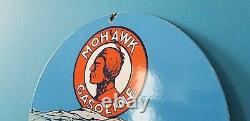 Panneau De Plaque De Pompe De La Station De Service D'huile De Pétrole À Moteur De Porcelaine D'essence Mohawk Vintage
