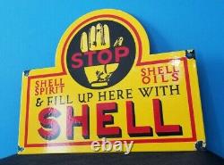 Panneau De Plaque De Pompe De La Station De Service Du Gaz Et De L'huile De Porcelaine De L'essence De Shell Vintage