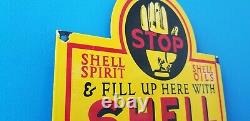 Panneau De Plaque De Pompe De La Station De Service Du Gaz Et De L'huile De Porcelaine De L'essence De Shell Vintage