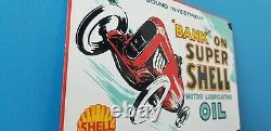 Panneau De Plaque De Pompe De La Station De Service Super Shell De La Banque D'essence De Porcelaine Vintage Shell