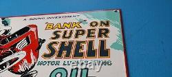 Panneau De Plaque De Pompe De La Station De Service Super Shell De La Banque D'essence De Porcelaine Vintage Shell