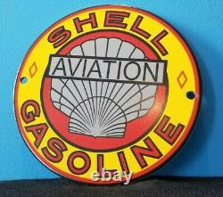 Panneau De Plaque De Pompe De Service D'aviation De La Station D'essence De Porcelaine De Shell Vintage 6