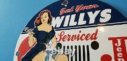 Panneau Du Concessionnaire De La Station De Service De Camion D'huile De Porcelaine Jeep De Willy Vintage