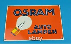 Panneau Vintage en porcelaine pour lampes à gaz et électriques Osram de la station-service de pompe à gaz